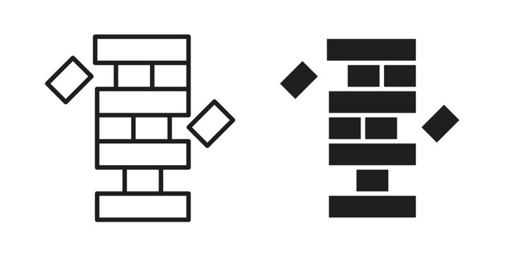 Jenga icon symbols, Solid black and editable stroke icons