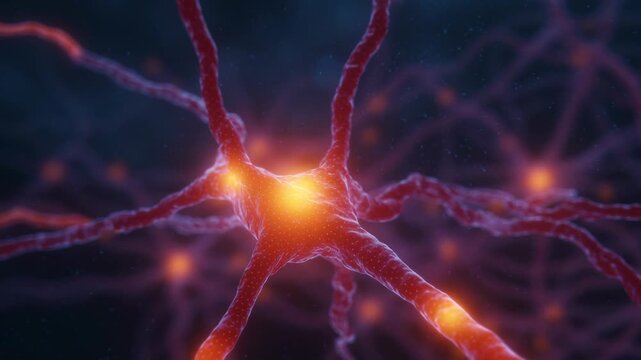Network signal brain nerve cell neurology science biology neuron connection synapse glowing axon dendrite communication intelligence microscopic cortex tissue physiology electric dynamic view showing
