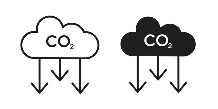 Low carbon dioxide icon symbols, Solid black and editable stroke icons