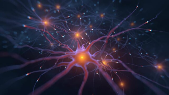 Network signal brain nerve cell neurology science biology neuron synapse glowing connection neural pathway electric impulse communication cortex anatomy medical research abstract visualization