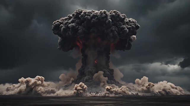 Atomic Bomb Explosion with Storm Clouds - This video showcases a colossal nuclear explosion, an atomic bomb blast erupting with immense power.