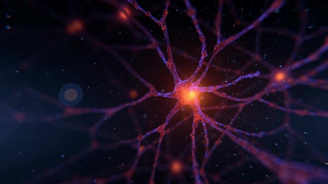Network signal brain nerve cell neurology science biology glowing neuron network with branching nerve cell and signal transmission dark background illustrating brain science and neurology research