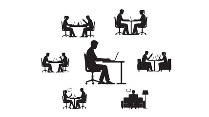 Fototapeta premium Set of 8 black office worker icons vector