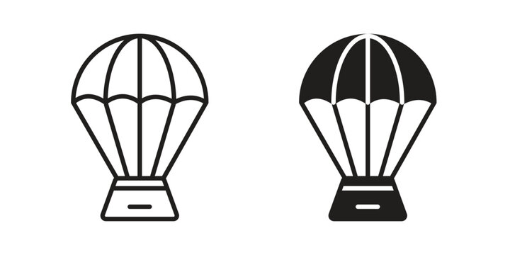 Parachute icon symbols, Solid black and editable stroke icons