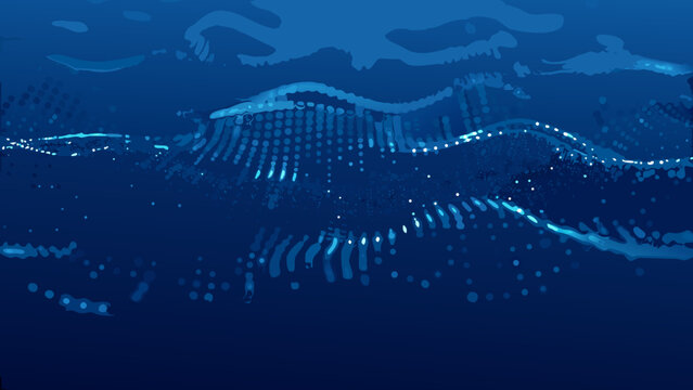 Abstract blue waves and lines create a digital underwater scene