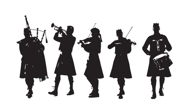 Set of 5 Scottish musicians vector silhouettes