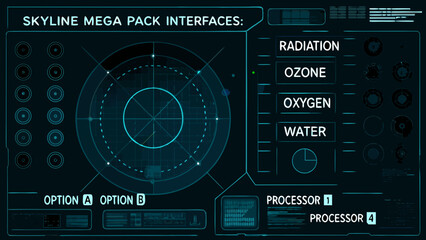 Fototapeta premium Futuristic interface display with radar readings and processor information
