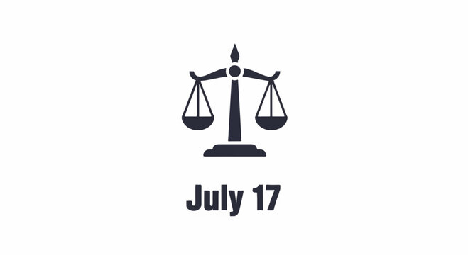 Scales of justice icon with july 17 date symbolizing law balance and justice on a white background
