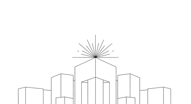 City Skyline with Sun Illustration.