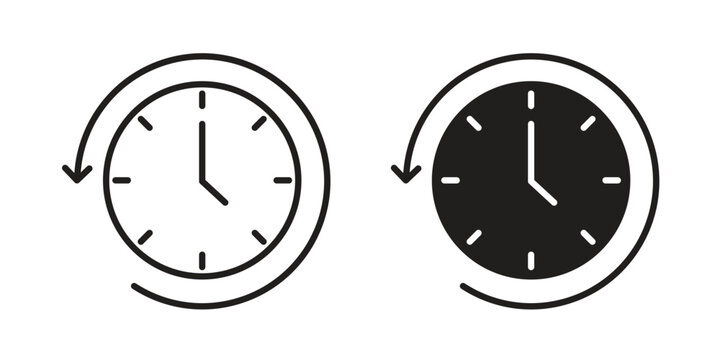 Rewind time icon symbols, Solid black and editable stroke icons