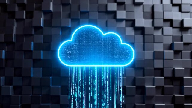 Blue neon cloud with binary rain