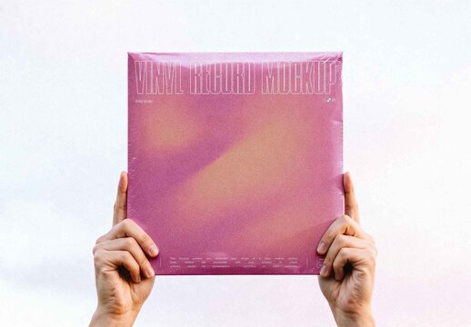 Vinyl Record Cover Mockup with Plastic Wrap