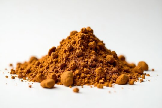 Textured heap of maca powder, earthy tones on white , isolated, medicine