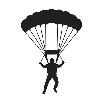 Skydiver silhouette under parachute descent vector