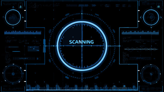Futuristic interface displaying a scanning process with digital elements