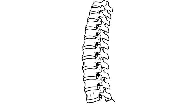 Illustration of a human spine vertebrae diagram showing individual bones and natural curvature for educational reference.