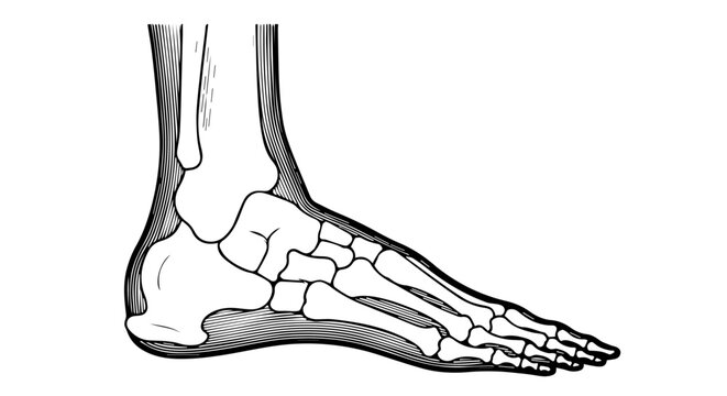 Anatomical Illustration of the Human Foot Bones and Structural Anatomy.