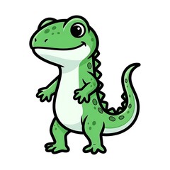 Fototapeta premium Cartoon green lizard standing upright.
