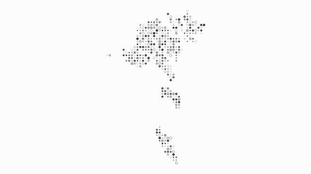 Faeroe Islands map animation. Shape of the country with pulsating colored dots. Small size circle blocks. Digital style Faeroe Islands map on white background. Amazing video.