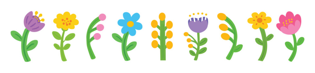 Bold Cute Folk Floral Vector Set – Naive Flower Collection for Spring Summer Design. © M VectorCreator