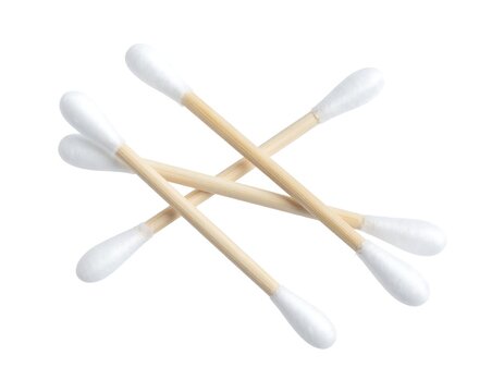 Five cotton-tipped applicators arranged atop a white background
