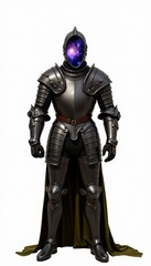 Fototapeta premium Mysterious Armored Knight with Cosmic Face Visor Standing Tall and Confidently in Intricate Dark Metallic Armor and Flowing Cape