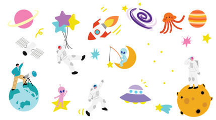 ポップで可愛い宇宙のイラストセット © Sami