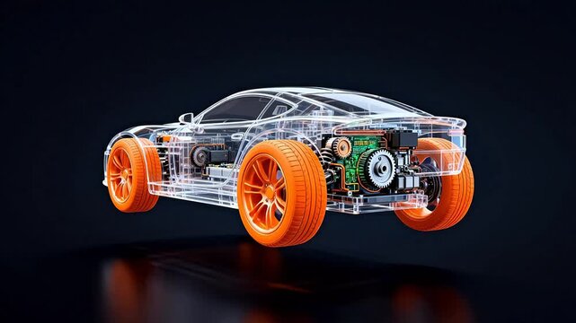 Transparent car with visible engine