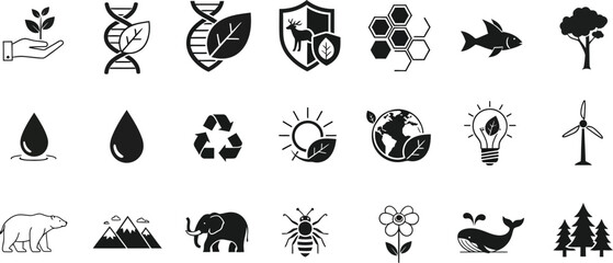 Obraz premium Collection of nature and environment related icons featuring plants animals and natural elements