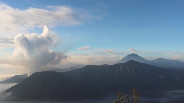 Wide shot of Mount Semeru and Mount Batok , East Java Indonesia