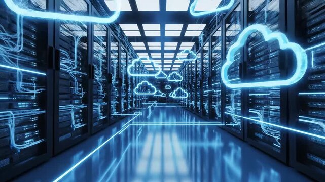 server room with cloud graphics