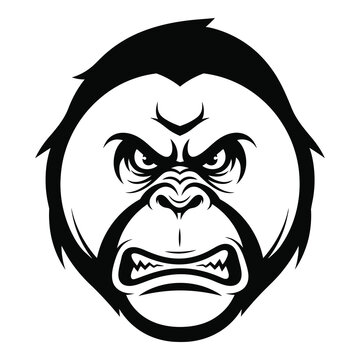 Angry gorilla face illustration with fur and sharp teeth expression icon