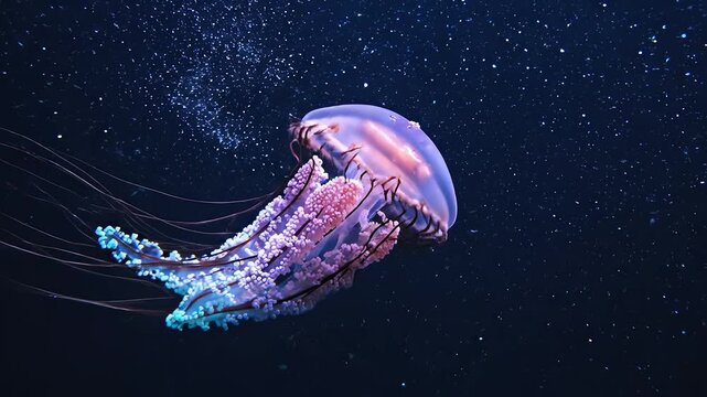 Glowing jellyfish in dark space