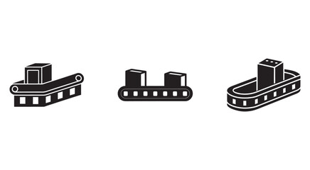 Naklejka premium Industrial conveyor belt icons with boxes moving on belt system for manufacturing process industrial automation and production line concept