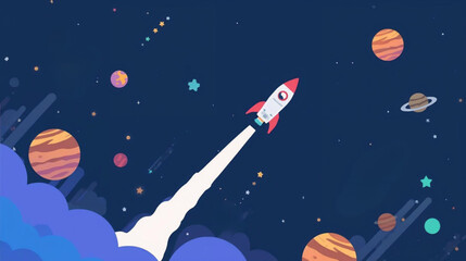 Naklejka premium illustration rocket launching into space with trail smoke