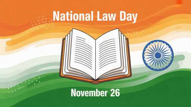 National law day india november 26 open book and ashoka chakra on indian flag background