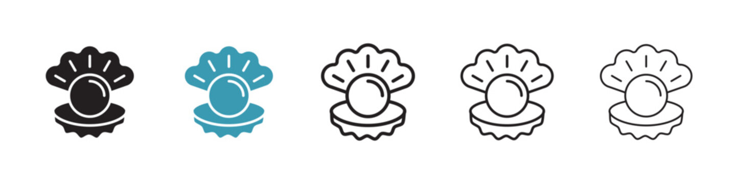 Pearl in the open shell icon in flat style. Basic vector symbol illustration