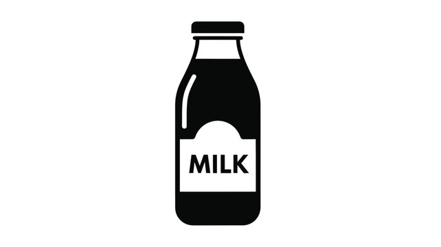 A black silhouette of a milk bottle with a label silhouette
