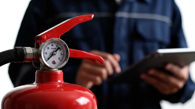 Fire safety check on tablet.