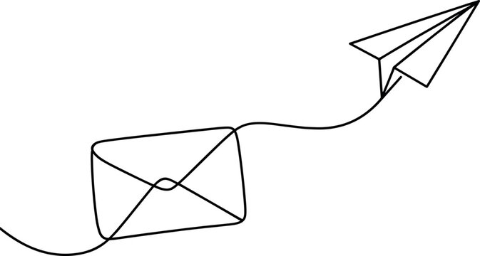 Minimalist envelope flying with paper airplane vector illustration