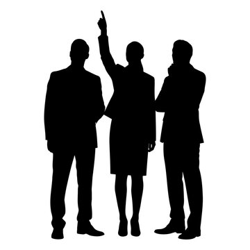 Silhouette of business professional team looking and pointing up towards success