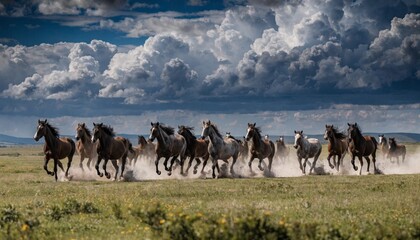 Obraz premium A herd of horses running through a field