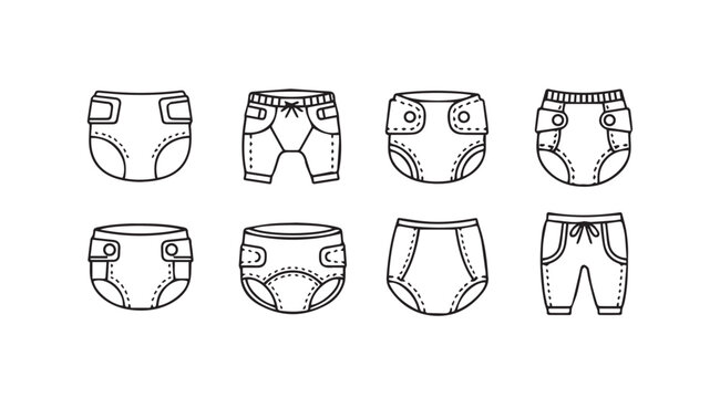 Baby Diaper Types Collection Line Art Icons