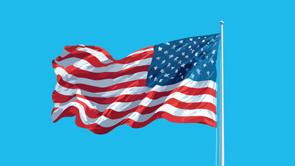 Obraz premium American flag waving majestically against a vibrant blue sky, symbolizing patriotism, freedom, and national pride for USA.