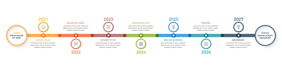 Fototapeta na wymiar Timeline infographic template with seven milestones
