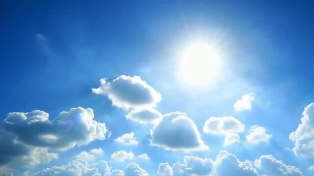 Blue Sky with White Clouds and Sun.