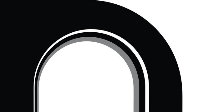 Abstract black shape forming a rounded arch or horseshoe form with a subtle gray shadow for modern graphic design elements.