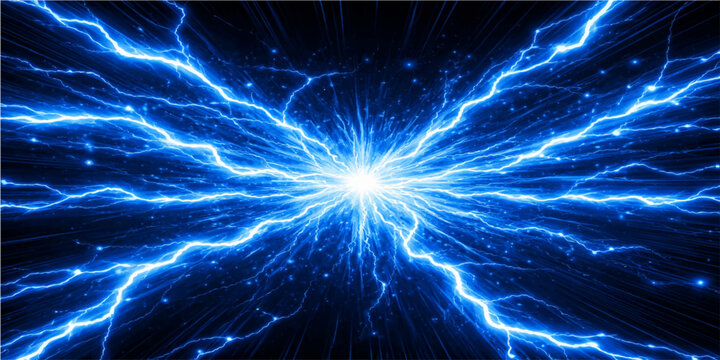 A seamless blue fractal pattern of glowing electric lightning flashes across the night sky, creating a powerful plasma storm texture with sparks of energy and light