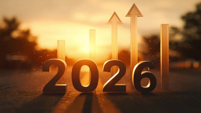 Visualizing growth, prosperity, and the anticipation of new beginnings, the image showcases the year 2026 amidst ascending bar graphs. ..Created with Generative AI, not depicting real subjects.