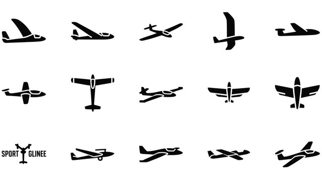 Glider and sailplane silhouettes set for sport flying and recreational aviation